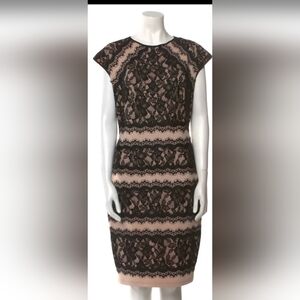 Tadashi Shoji Black and Cream Lace Dress Size 8